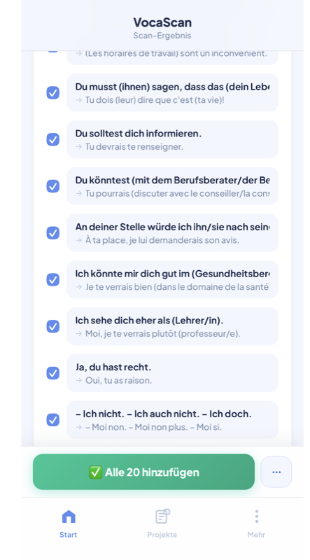 Scanning a vocabulary page with VocaScan